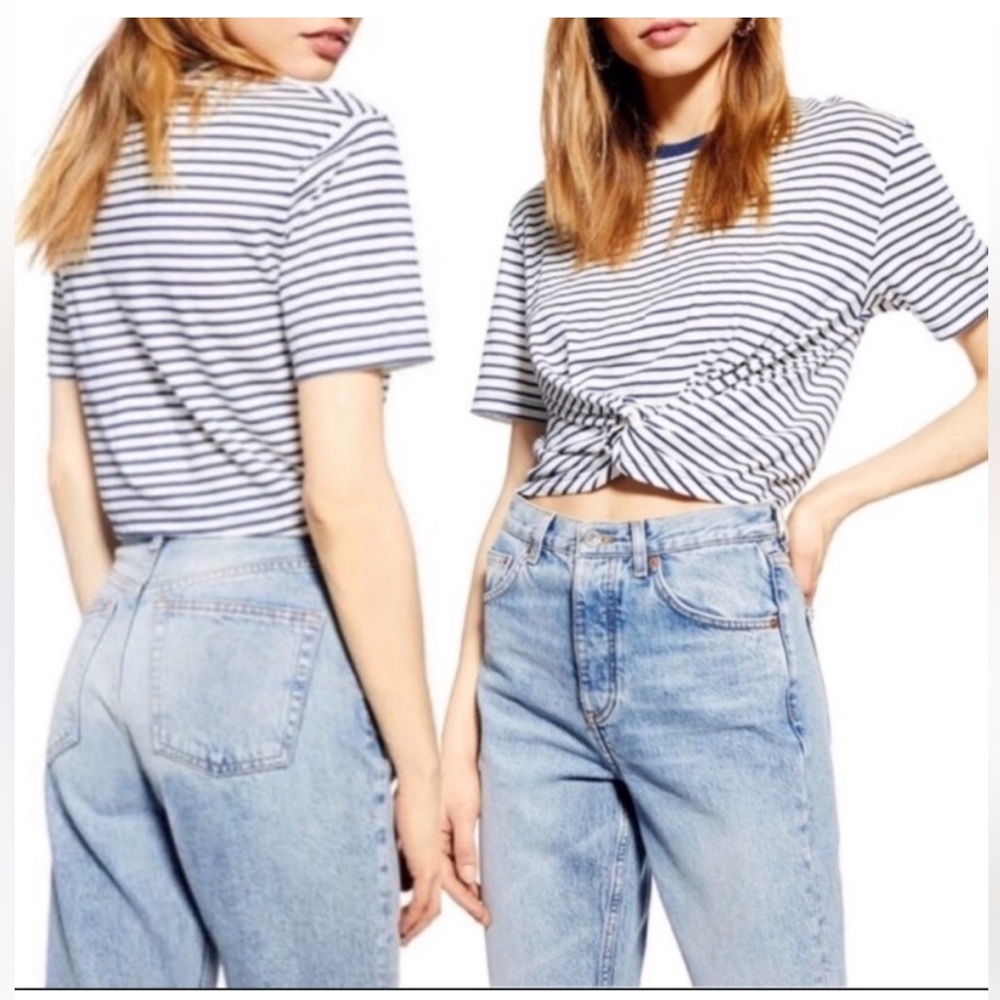 Top shop Striped Tie TShirt navy size 10